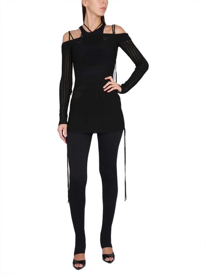 Andreâdamo Textured Ribbed Mini Dress With Boat Neckline