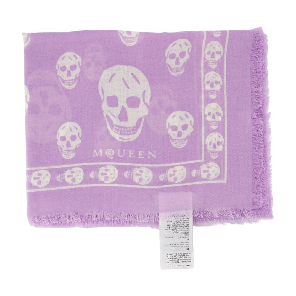 Alexander Mcqueen Skull Motif Silk Scarf With Fringed Edges