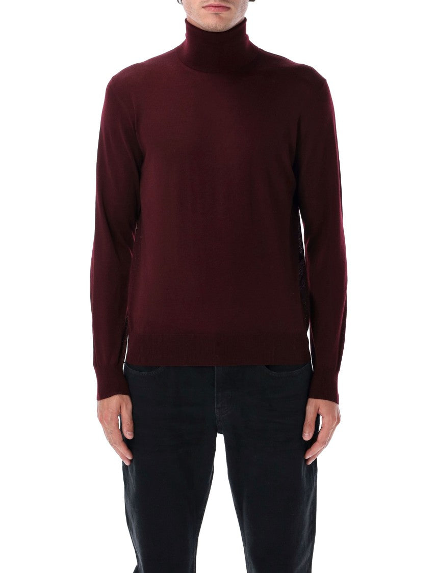 Saint Laurent High Neck Fine Knit Burgundy Sweater