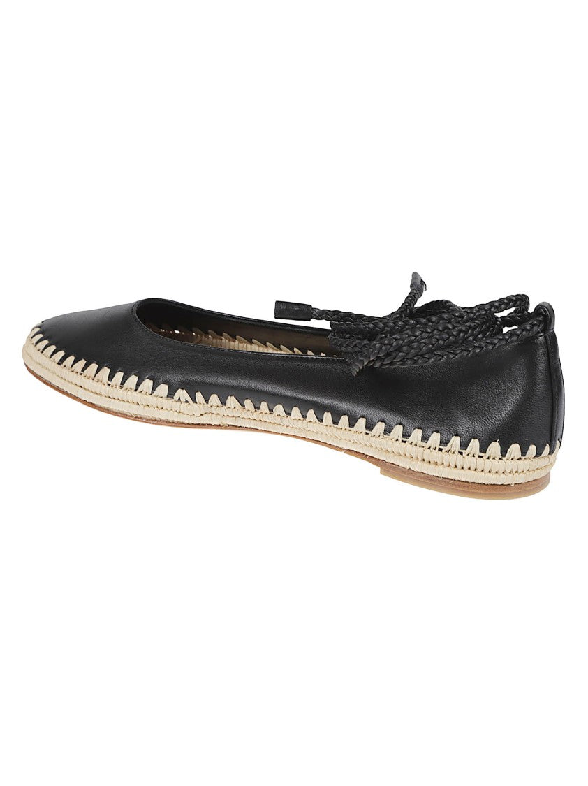 Max Mara Pointed Toe Flats With Braided Ankle Ties