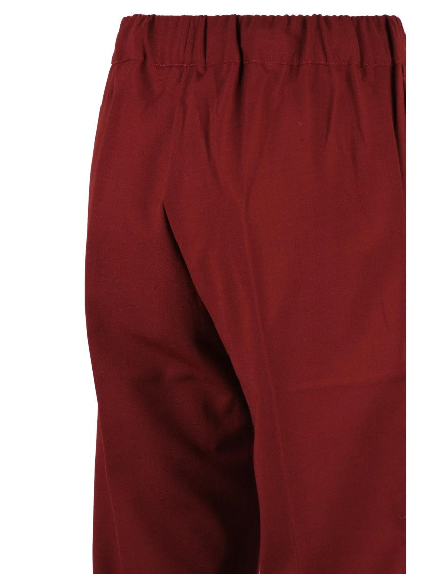 Semi Couture Red Pleated Stretch Virgin Wool-Blend Pants