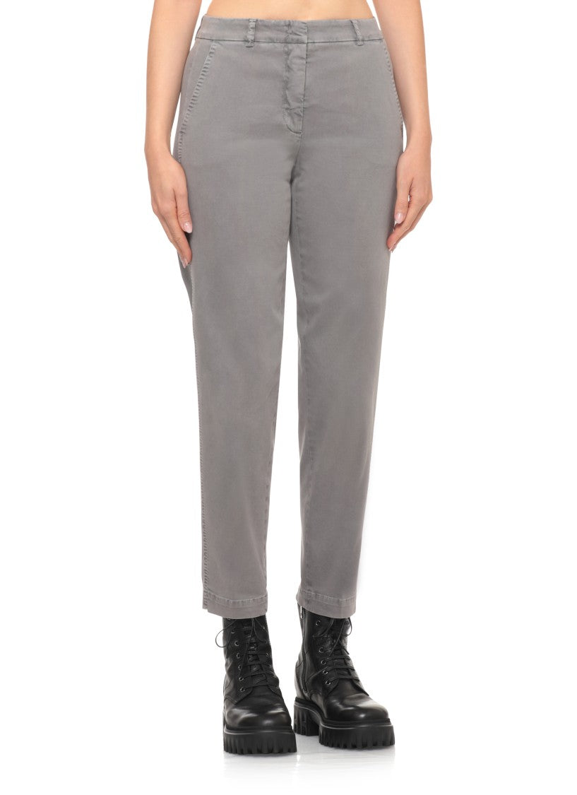 Peserico Grey Mid-Rise Straight-Leg Cotton Pants