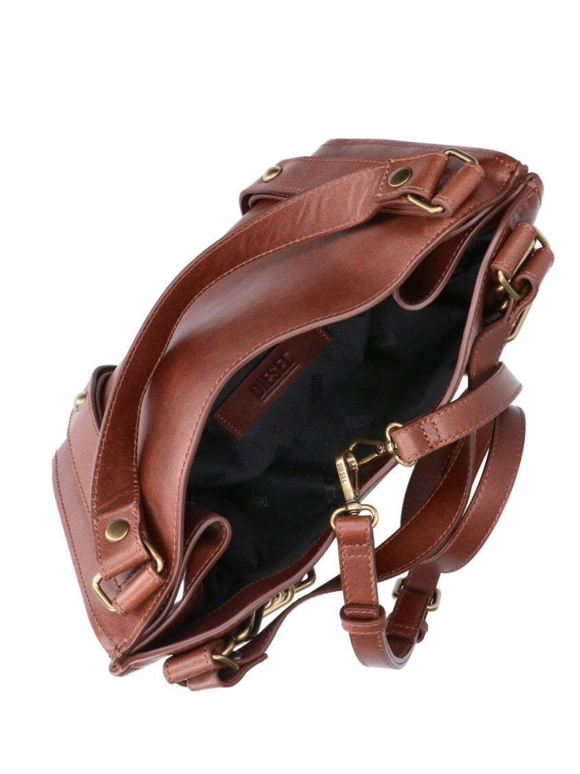 Diesel Small Brown Leather Handbag With Top Handle