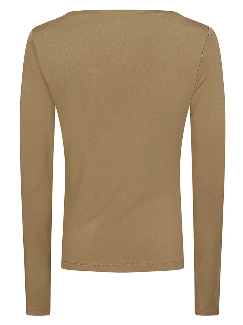 Max Mara Fitted Long-Sleeved Top With Subtle Boat Neckline And Ruching Detail
