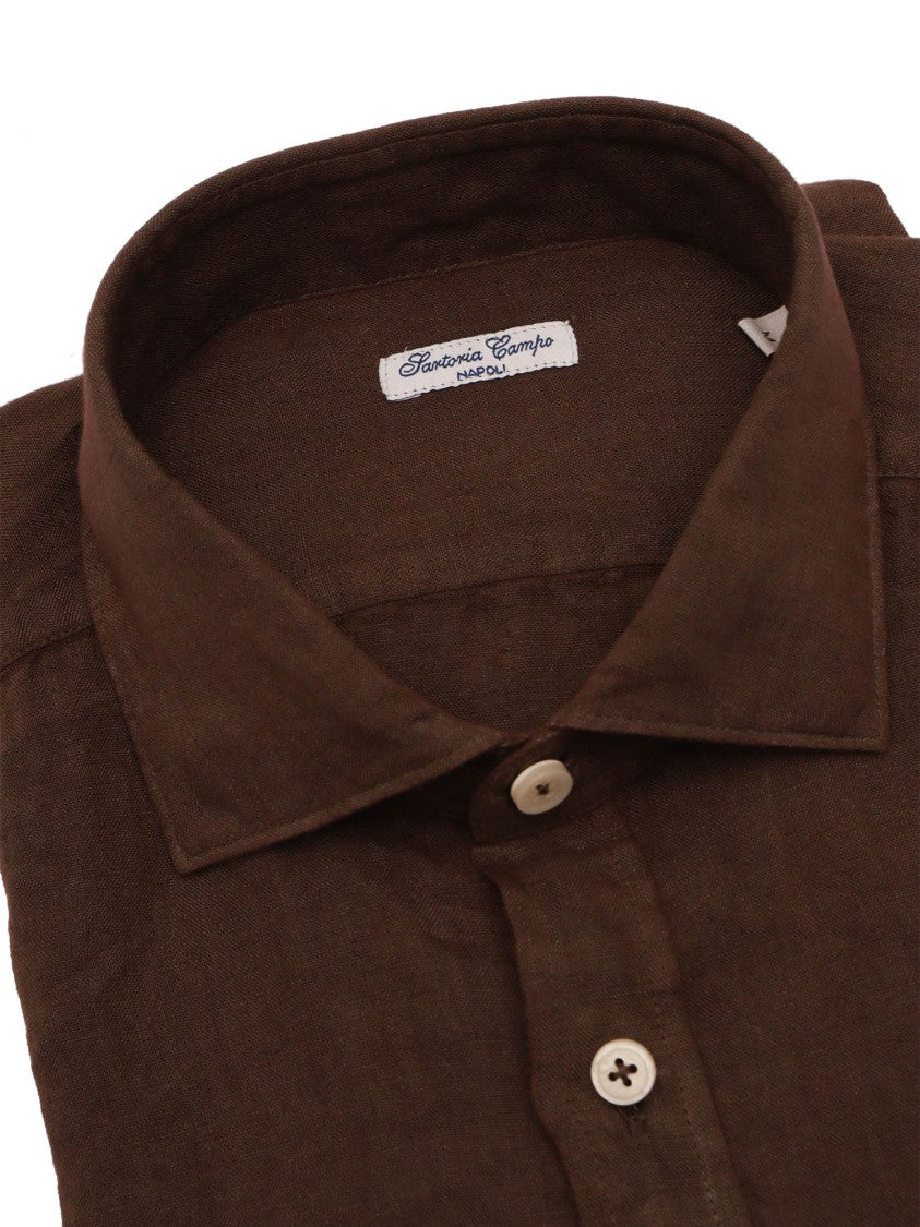 Sartoria Del Campo-Sonrisa Brown Cotton Button Up Casual Shirt