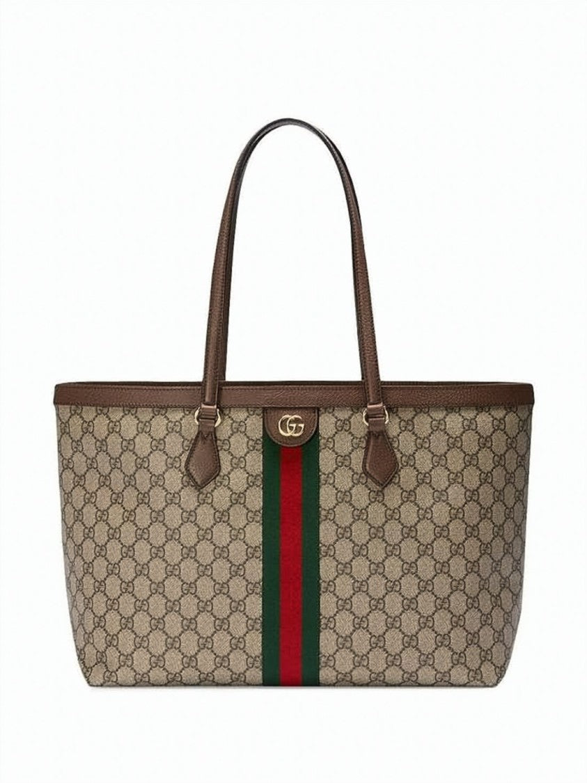 Gucci Medium Monogram Canvas Tote With Leather Trim And Double G Logo
