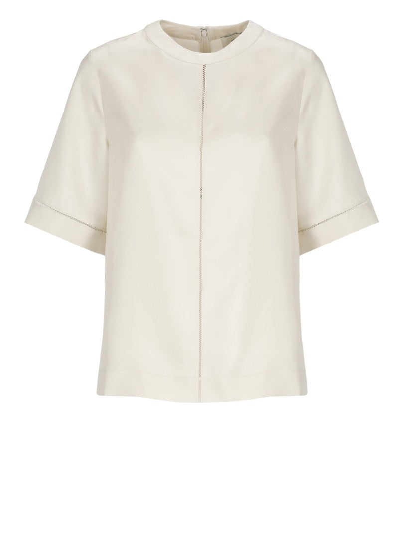 Loulou De Saison Ivory Havana Embroidered Silk Blouse