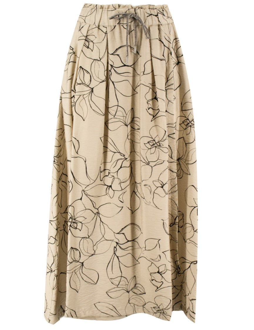 Panicale Floral Print Midi Skirt With Pleated Volume