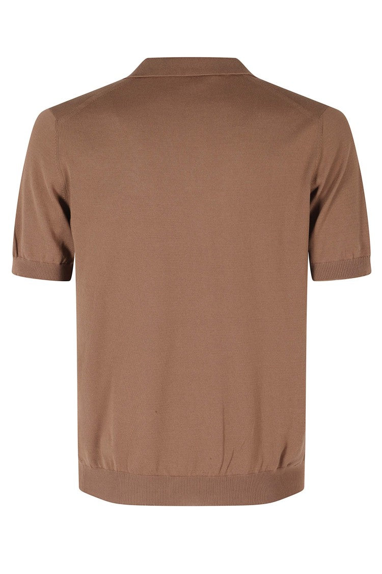 Tagliatore Mud Keith Short Sleeve Ribbed Trim Cotton Polo Shirt