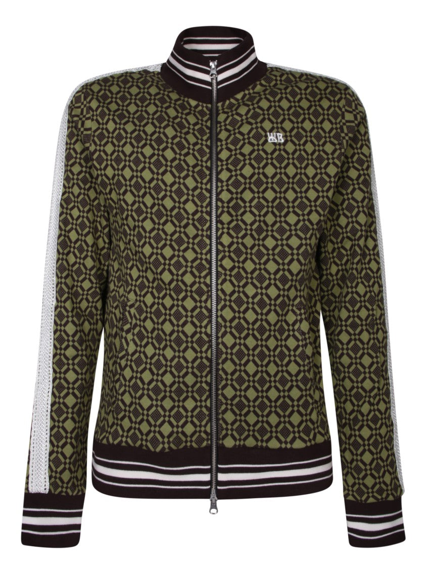 Wales Bonner Sporty Green Blazer With Geometric Jacquard And Striped Details