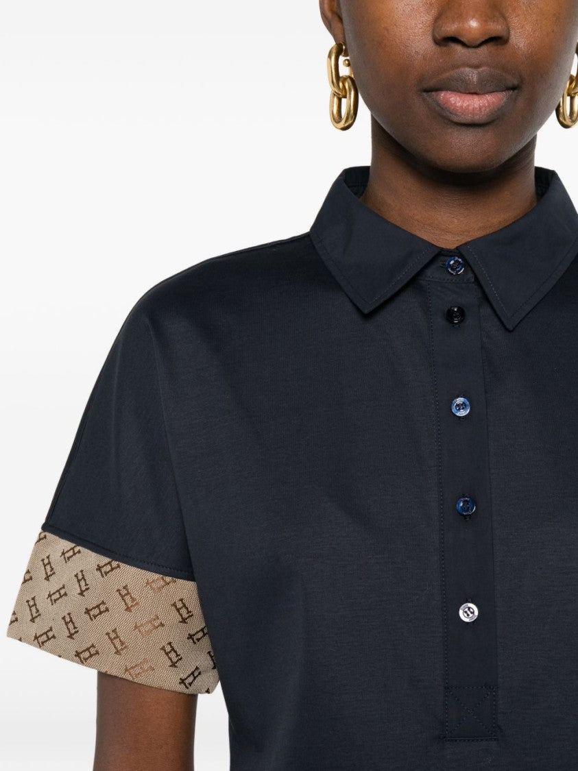 Herno Blue Printed Cuff Polo Shirt