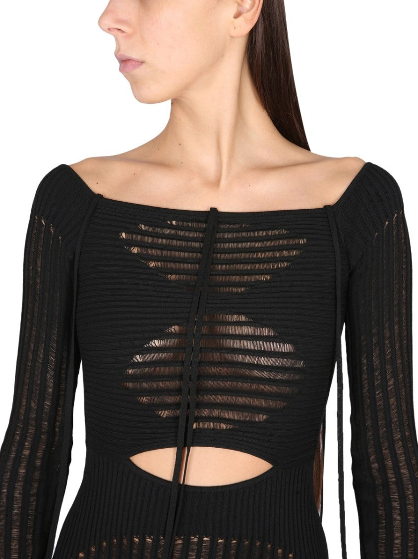 Andreâdamo Textured Ribbed Mini Dress With Boat Neckline