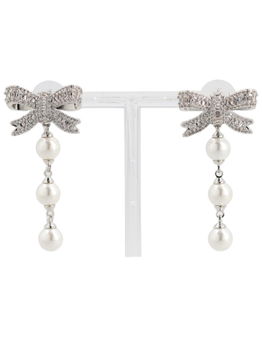 Self-Portrait Silver Bow-Design Drop Earrings