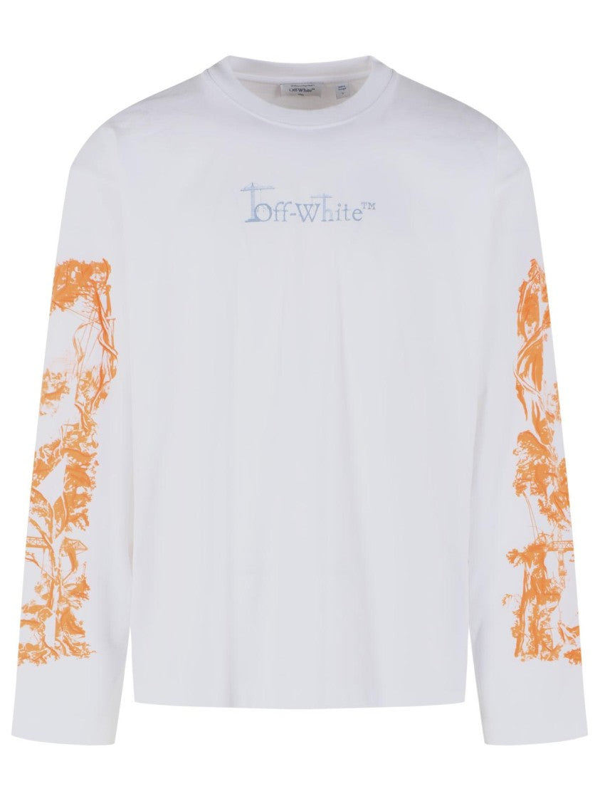 Off-White Loose Fit Long-Sleeved Cotton T-Shirt