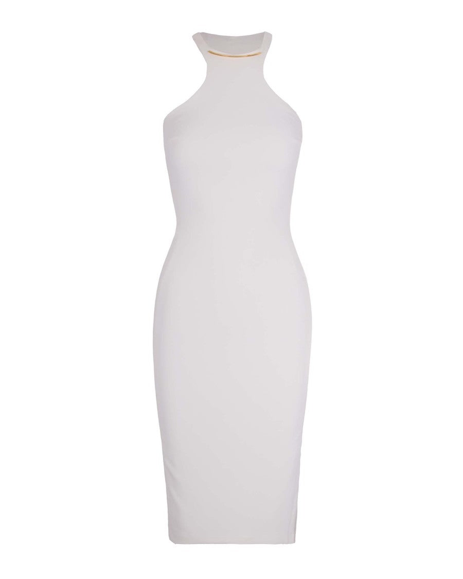 Elisabetta Franchi Ivory Dress With Gold Detail