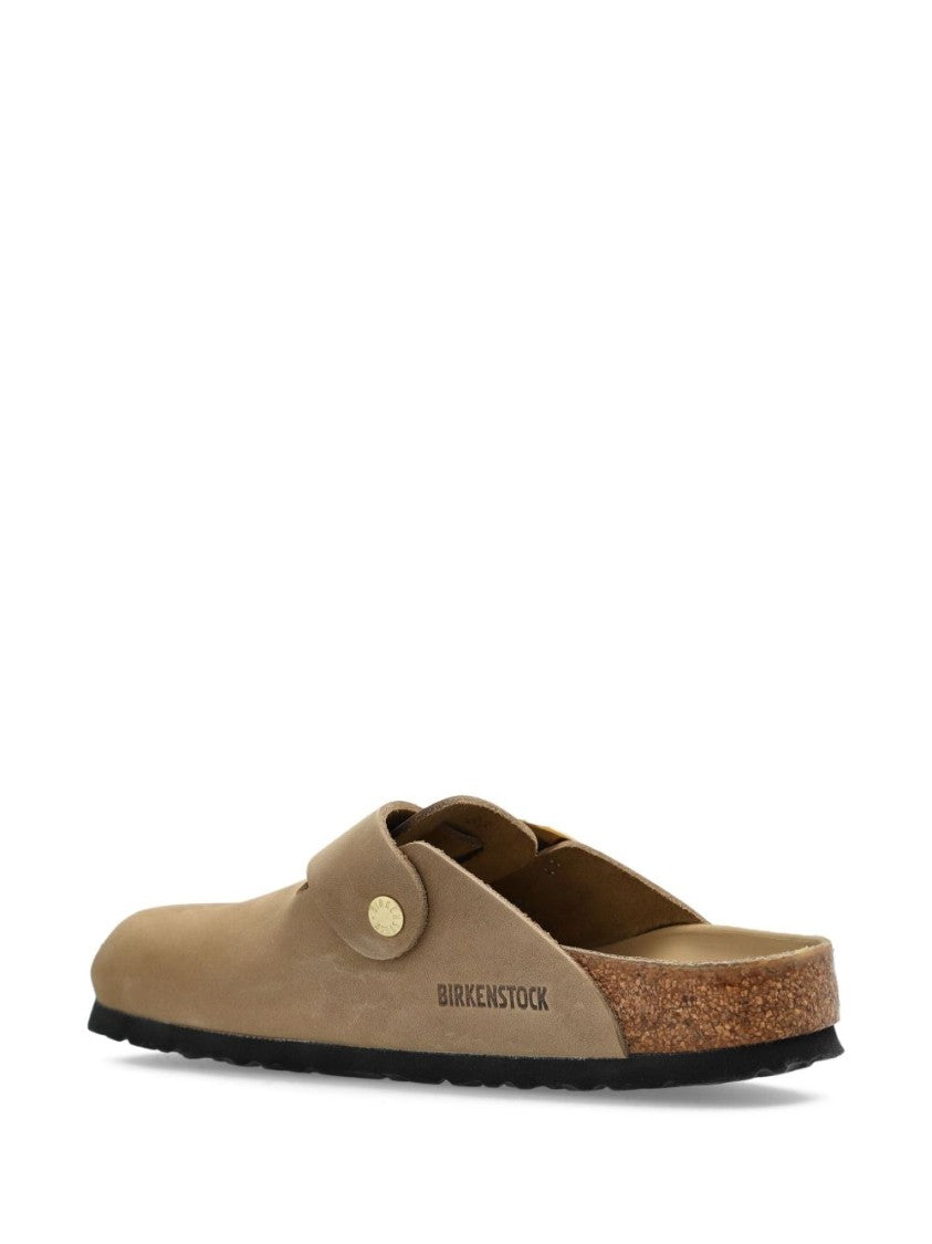 Birkenstock Contoured Brown Slip-On Sandals With Gold-Tone Buckle