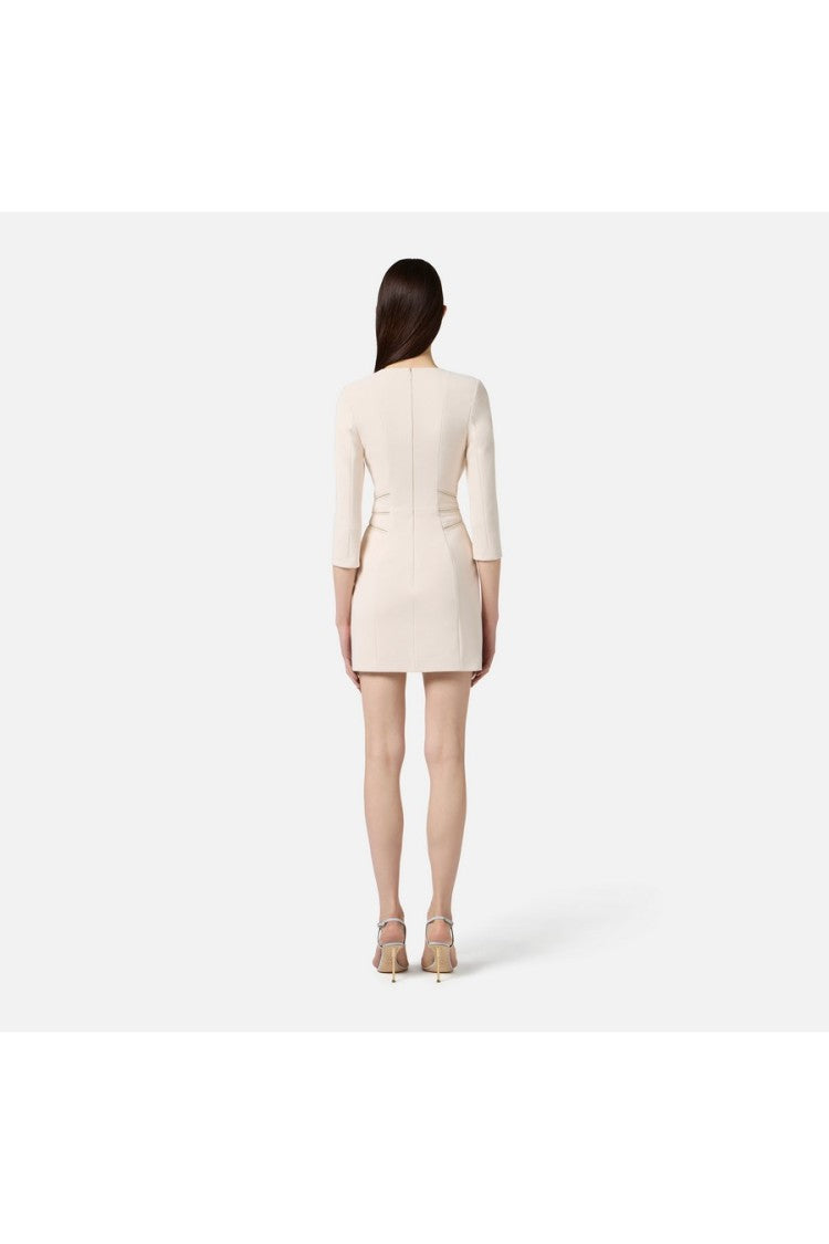 Elisabetta Franchi Milk Zip-Front Pocket Polyester-Blend Midi Dress