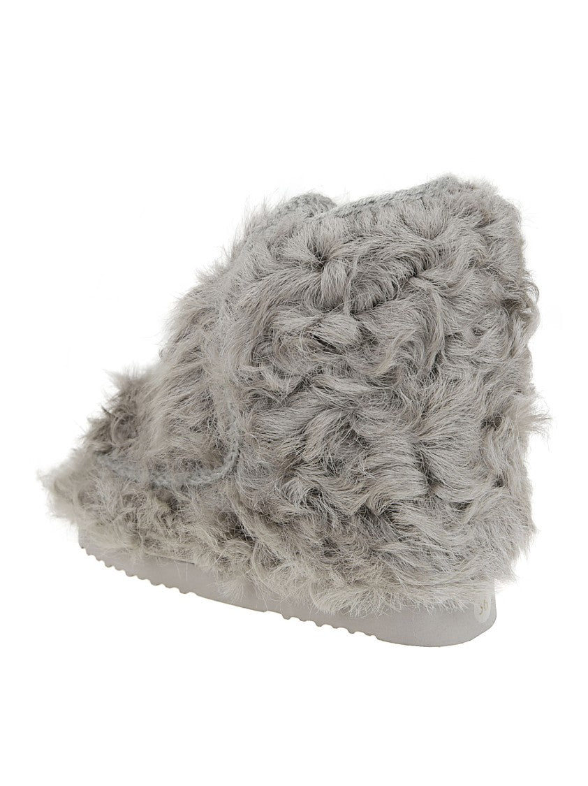 Mou Grey Eskimo 18 Checkiang Fur Braided Flat Boots
