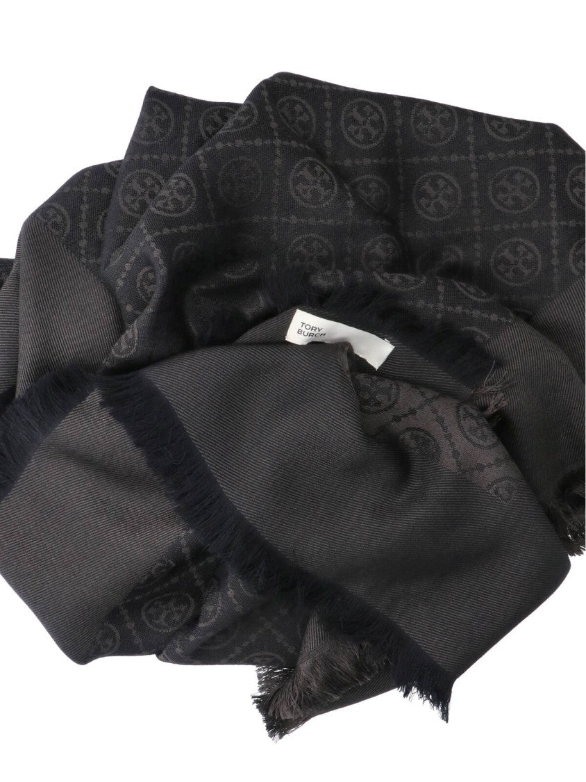 Tory Burch Square Monogram Jacquard Silk Wool Scarf