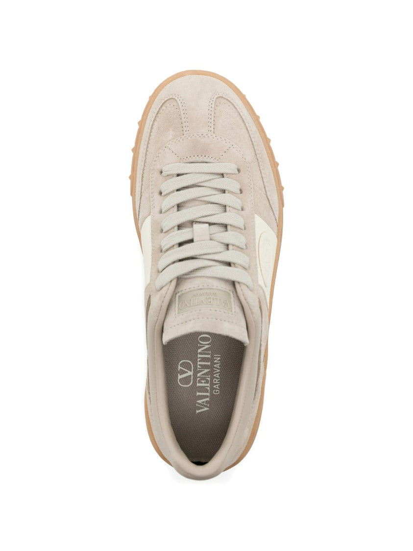 Valentino Beige Low-Top Suede Mixed-Material Sneakers