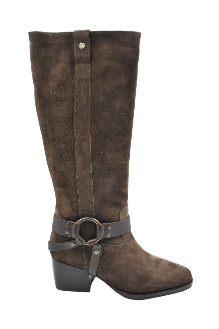 Janet & Janet Mid-Calf Suede Boots With Decorative Strap