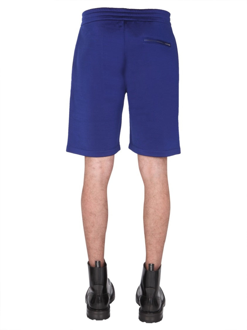 Alexander Mcqueen Blue Shorts With Embroidered Logo
