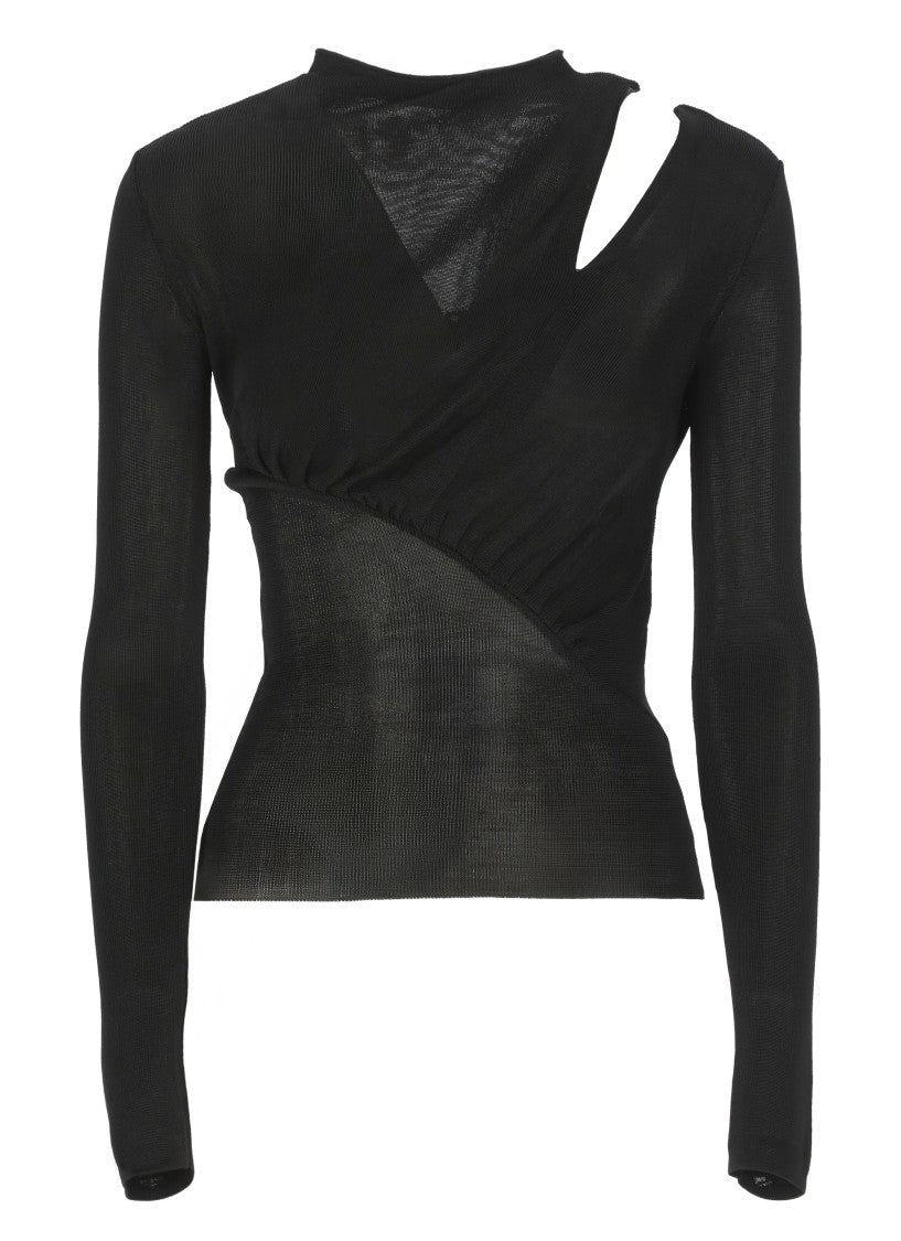 Self-Portrait Black Viscose Top With Front Cut-Out Detail