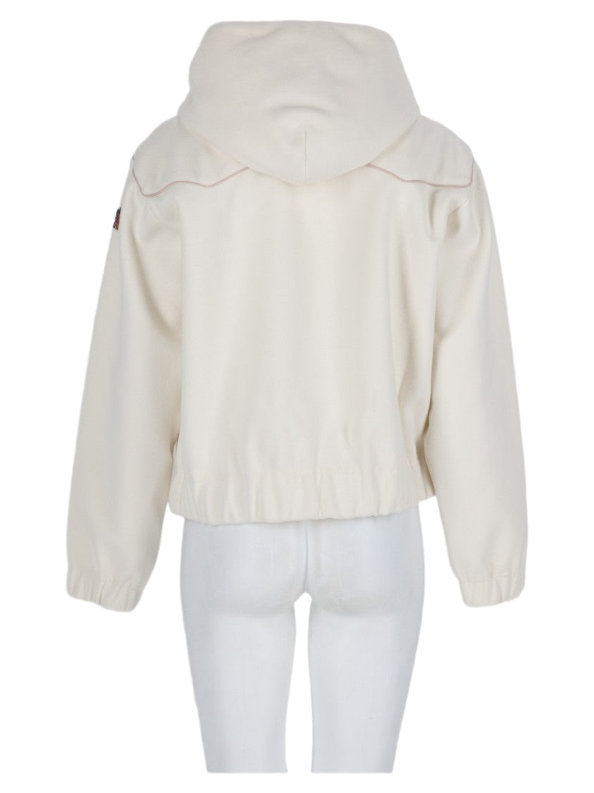 Moncler Grenoble White Quilted-Lined Buttoned Hooded Sweatshirt
