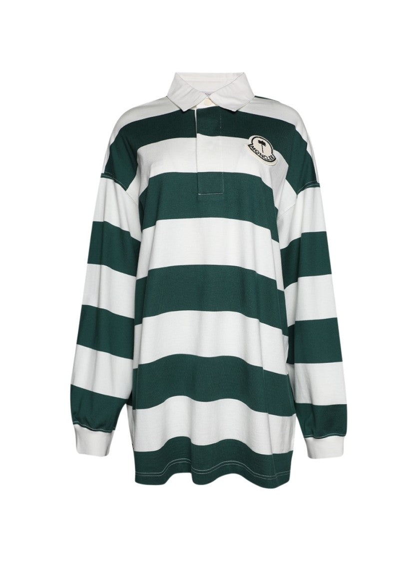 Moncler White Long Sleeve Polo Shirt With Wide Stripes