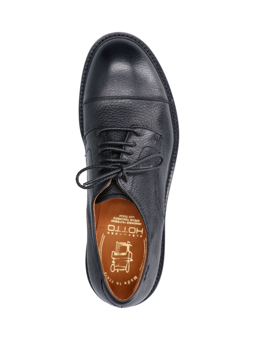 Alexander Hotto Black Textured Hammered Leather Derby Shoes