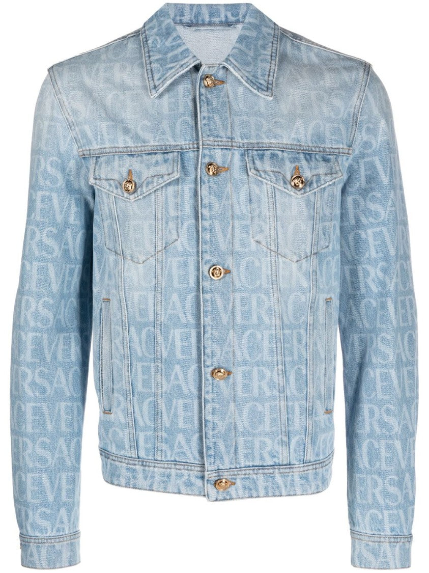 Versace Light Blue Logo-Print Denim Jacket