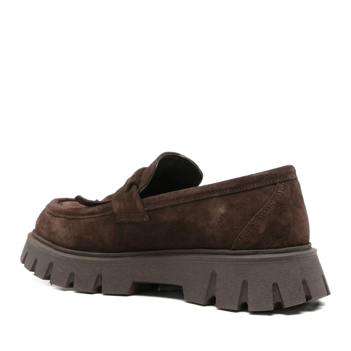Sergio Moretti Brown Chunky Rubber Sole Fringe Detailing Suede Loafers