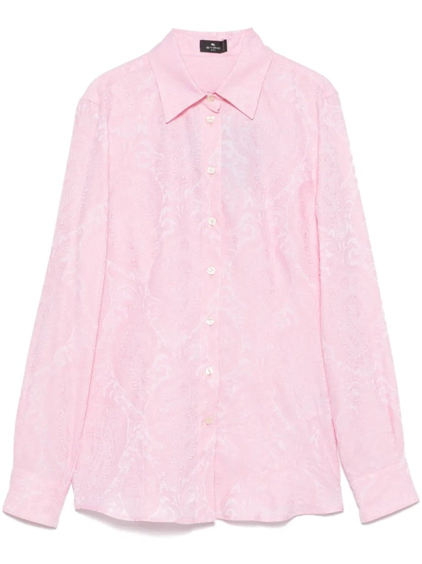 Etro Pink Paisley-Jacquard Long Sleeve Shirt