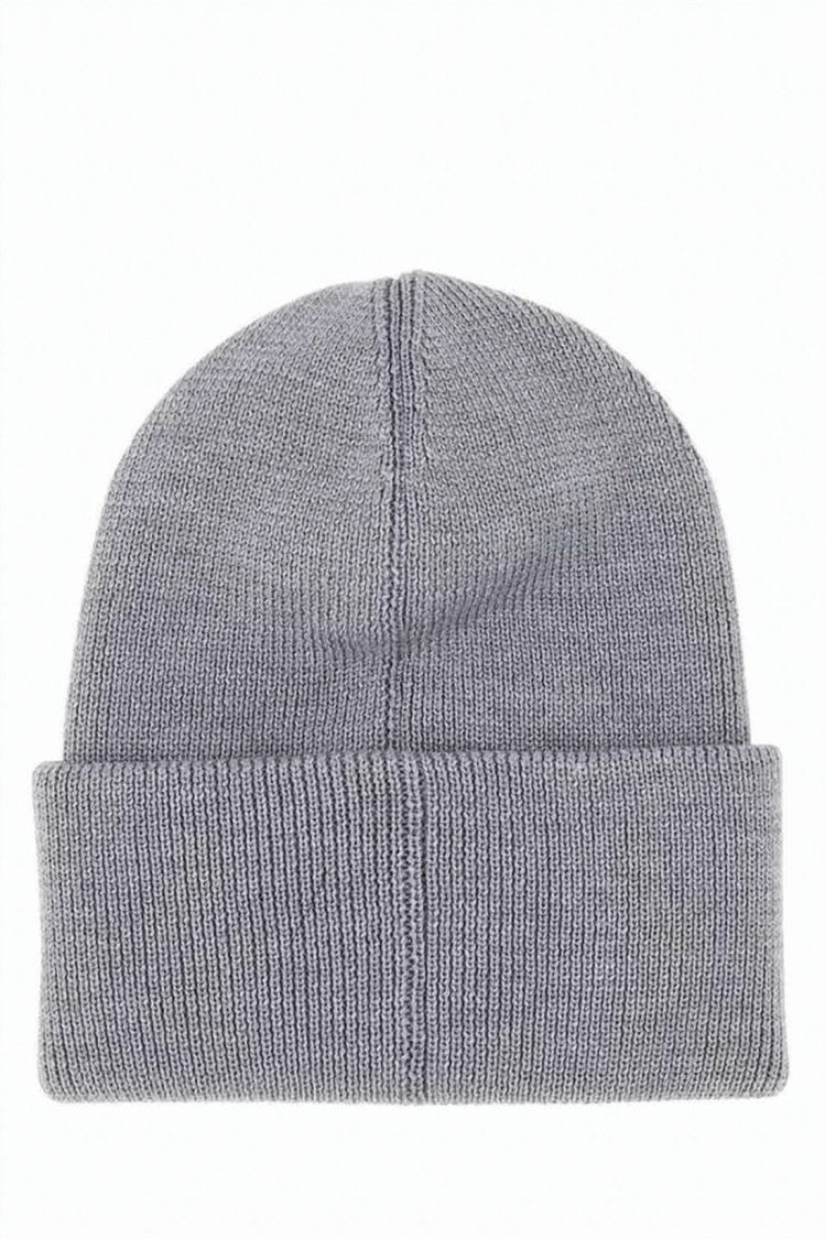 Canada Goose Knitted Grey Beanie With Embroidered Emblem And Folded Cuff
