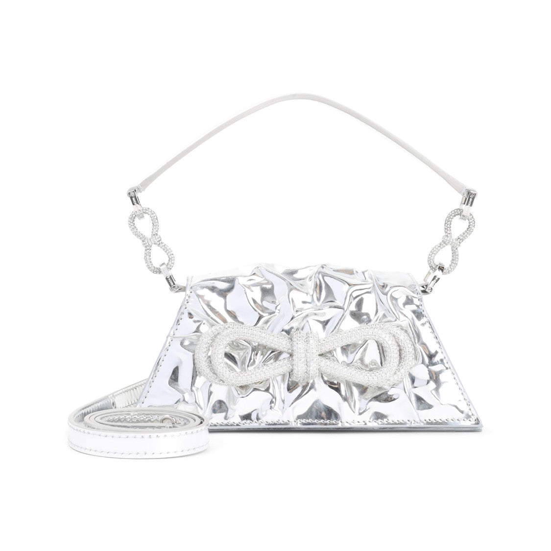 Mach & Mach Double Bow Samantha Silver Leather Shoulder Bag