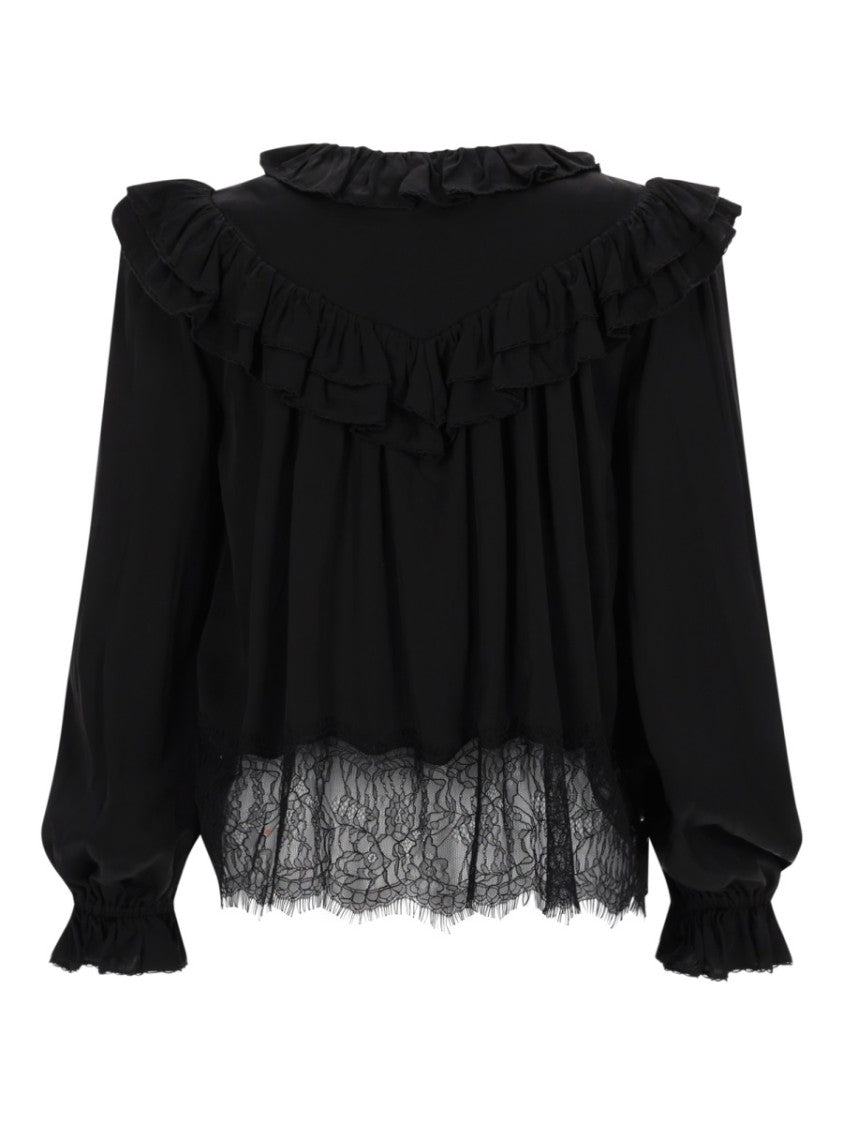 Self-Portrait Blue Relaxed Fit Viscose Ruffled Neckline Blouse