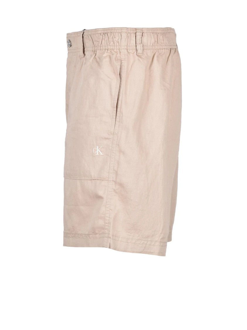 Calvin Klein Jeans Beige Relaxed Fit Cotton-Linen Bermuda Shorts