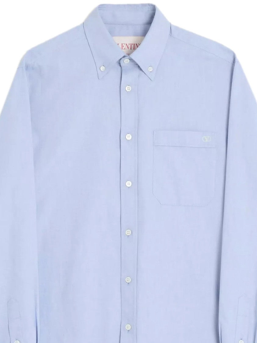Valentino Light Blue Cotton Button-Up Tailored Shirt