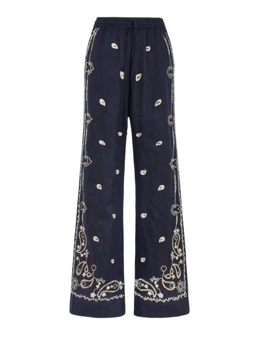 Parosh Ethnic-Inspired Wide-Leg Linen Trousers With Relaxed Fit