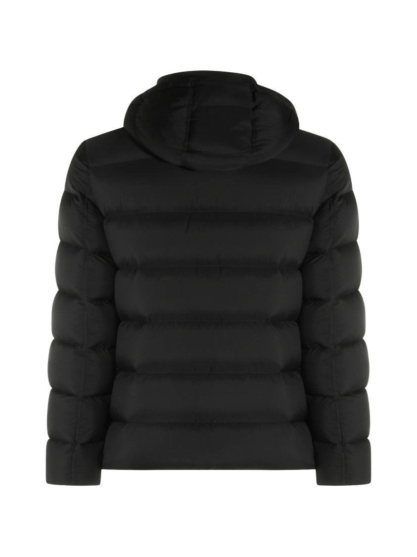 Herno Black Puffer Jacket With Horizontal Quilted Padding And Detachable Hood