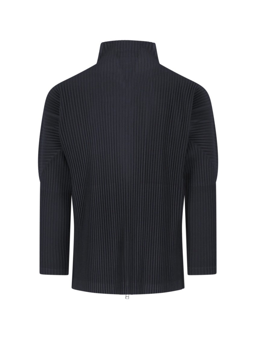 Homme Plissé Issey Miyake Black Pleated High Collar Zip-Through Knit