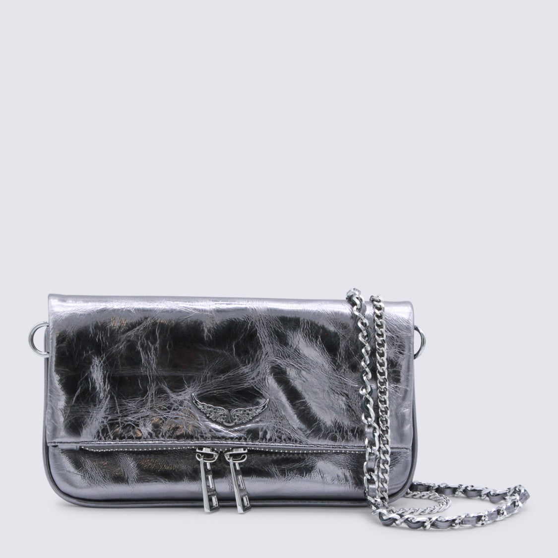 Zadig & Voltaire Silver Leather Rock Nano Vintage Metal Shoulder Bag