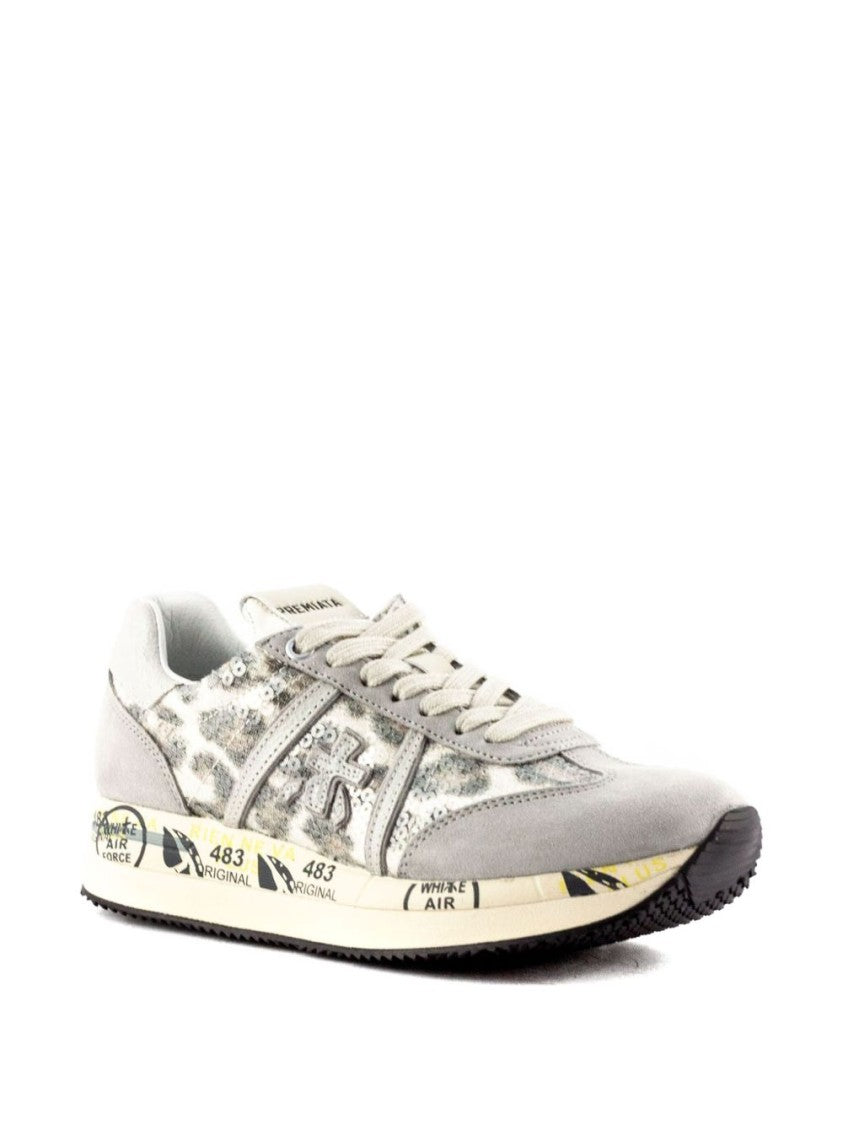 Premiata Beige Suede And Textured Leather Sneakers