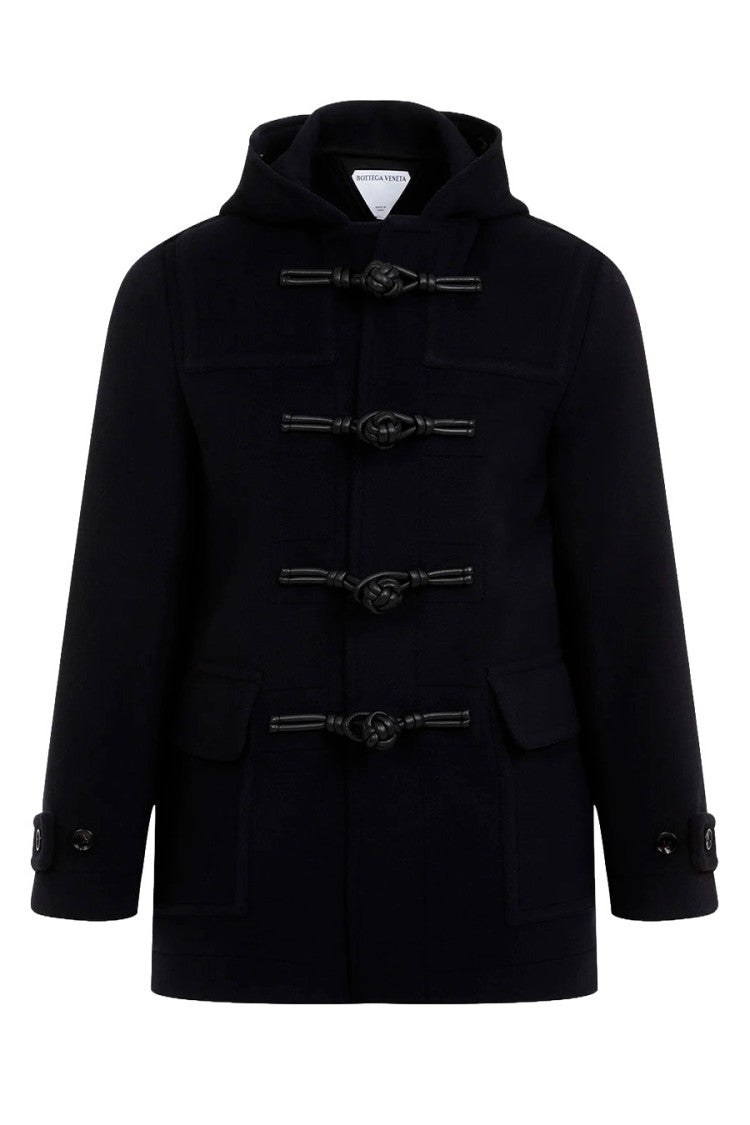 Bottega Veneta Dark Navy Hooded Toggle Wool Duffle Coat