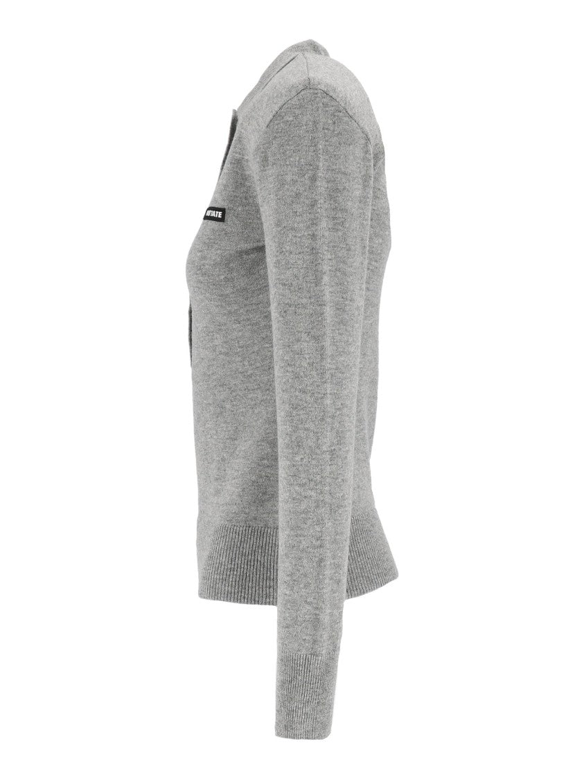 Rotate Grey Regular-Fit Wool-Blend Polo Shirt