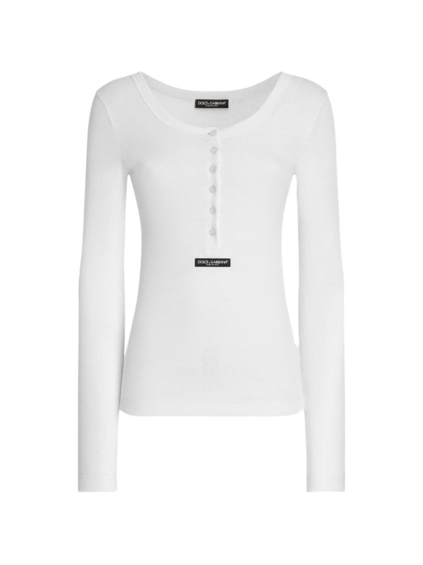 Dolce & Gabbana Ribbed White Long-Sleeve Top