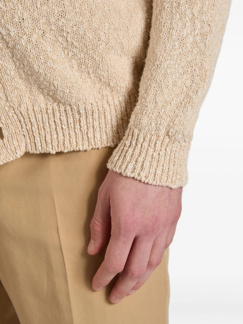 Zanone Neutral Textured Knit Button-Down Cardigan
