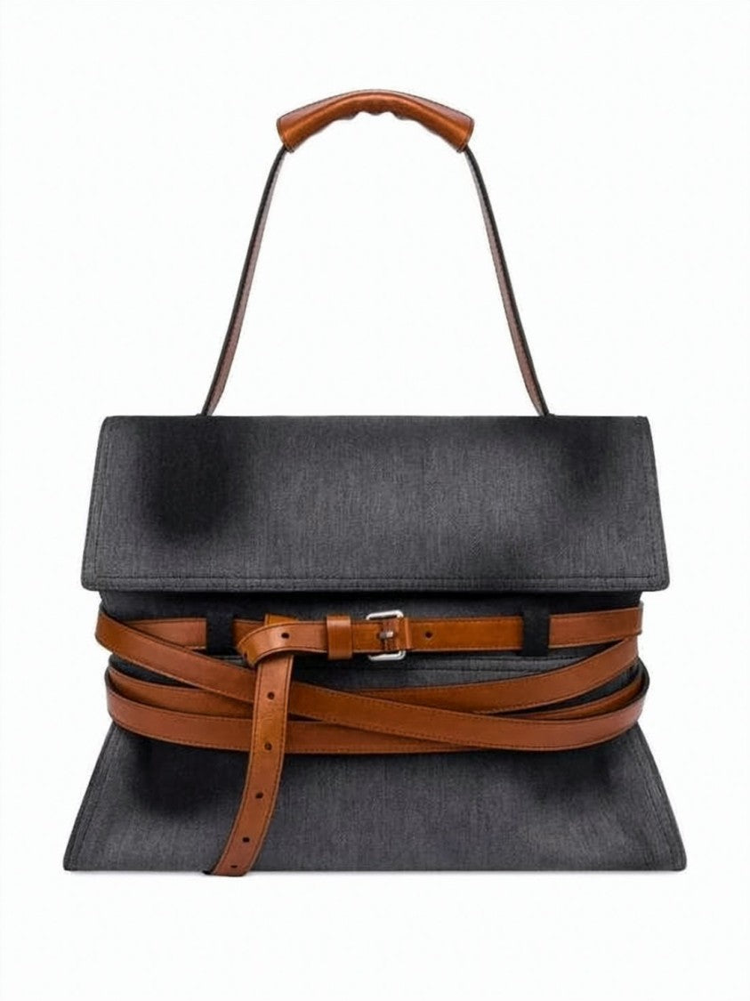 Moschino Black Tote Bag With Leather Accents And Buckle Detail