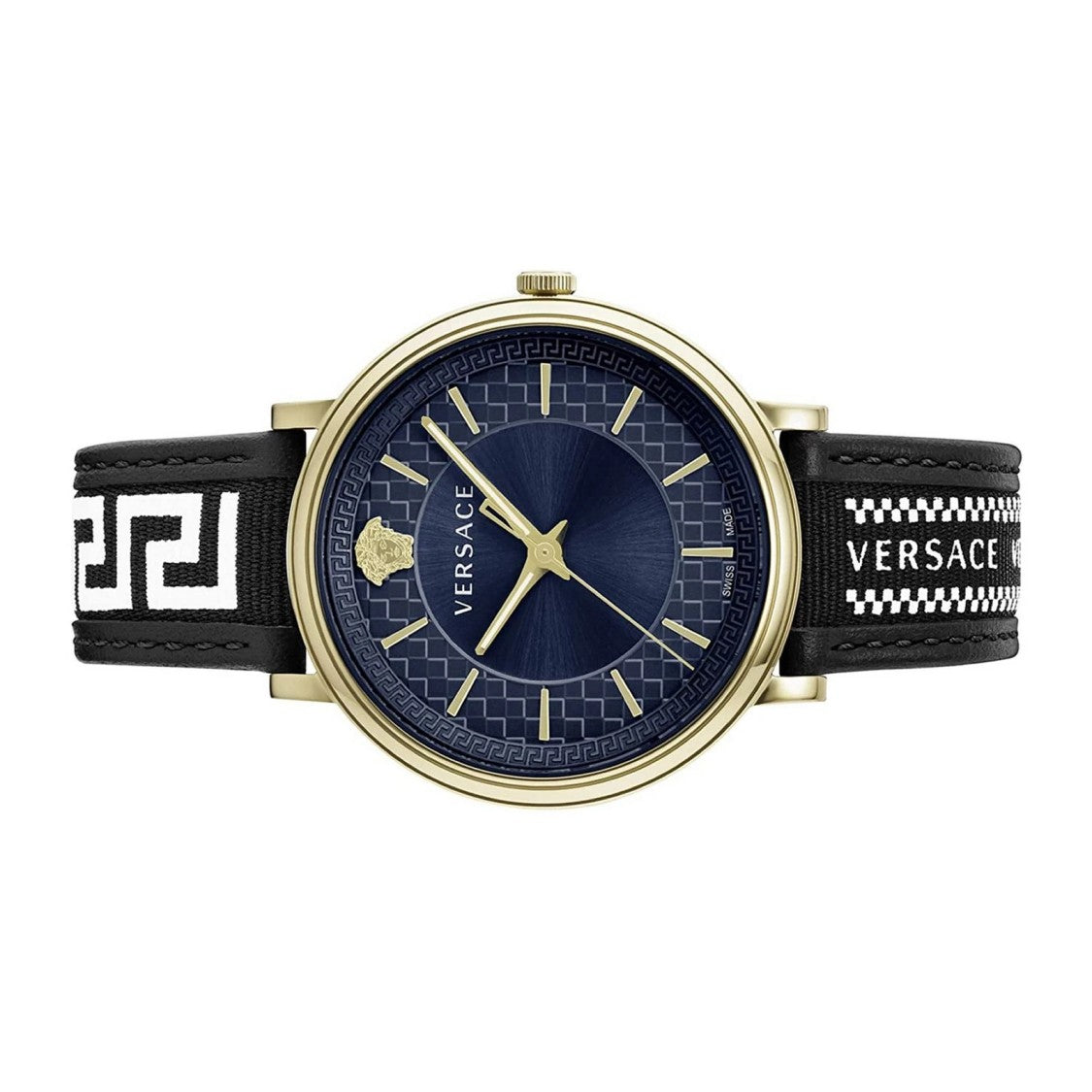 Versace 42Mm Gold Stainless Steel Versace V-Circle Watch With Blue Dial