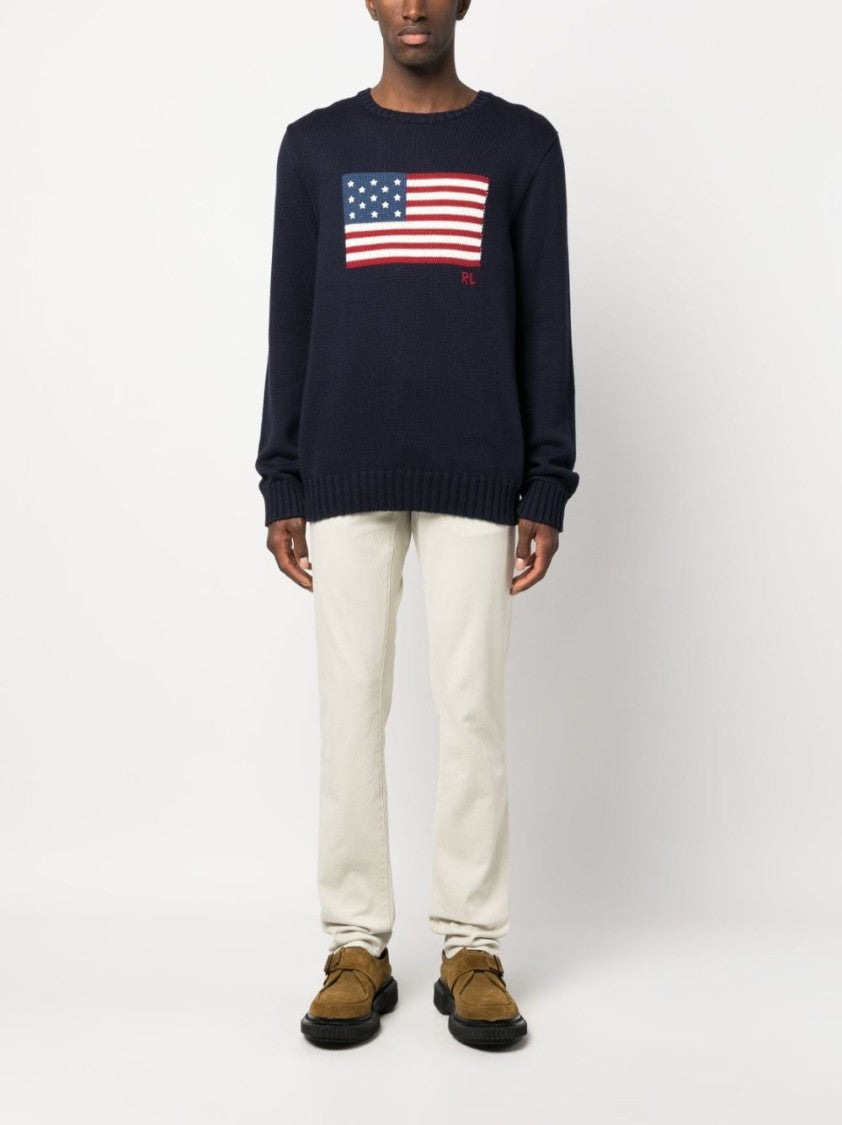 Polo Ralph Lauren Navy Pullover Flag Motif Cotton Pullover